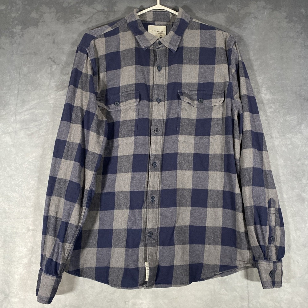 Lucky Brand‎ Plaid Flannel Men's Size L Blue Gray Sportswear Western